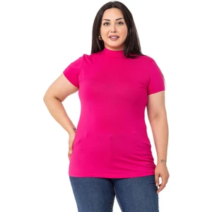 Disentis Modest Büyük Beden Yarım Balıkçı Kısa Kollu Viskon Fuşya Body