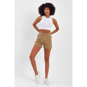 - Kadın Mini Slim Denim Şort Camel