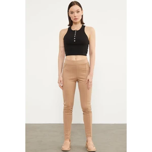 Önden Dikiş Detaylı Tayt - Bej