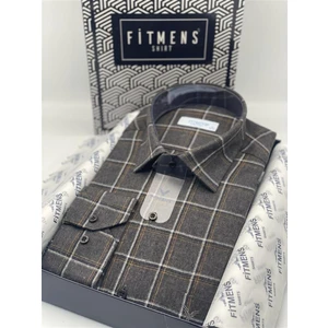 Klasik Uzun Kol Kışlık Ekoseli Oduncu Yaka Altı Düğmeli Pamuklu Hediye Kutulu Erkek Gömlek A8145 - Kahverengi