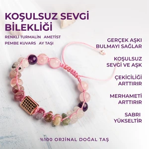 Deniz Doğal Taş Sertifikalı Koşulsuz Sevgi Bilekliği Turmalin Pembe Kuvars Ametist Doğal Taşlı