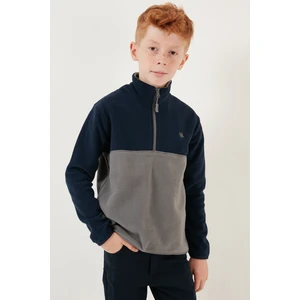 Yumuşak Dokulu Yarım Fermuarlı Renk Bloklu Dik Yaka Polar Unisex Çocuk Polar 5905004