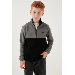 Yumuşak Dokulu Yarım Fermuarlı Renk Bloklu Dik Yaka Polar Unisex Çocuk Polar 5905004