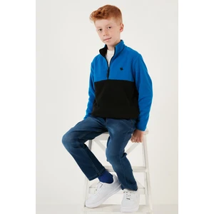 Yumuşak Dokulu Yarım Fermuarlı Renk Bloklu Dik Yaka Polar Unisex Çocuk Polar 5905004