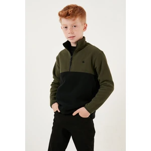 Yumuşak Dokulu Yarım Fermuarlı Renk Bloklu Dik Yaka Polar Unisex Çocuk Polar 5905004