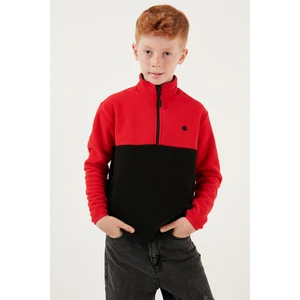 Yumuşak Dokulu Yarım Fermuarlı Renk Bloklu Dik Yaka Polar Unisex Çocuk Polar 5905004