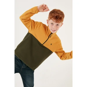Yumuşak Dokulu Yarım Fermuarlı Renk Bloklu Dik Yaka Polar Unisex Çocuk Polar 5905004