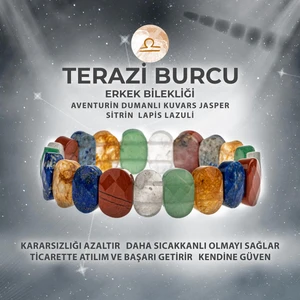 Sertifikalı Terazi Burcu Doğal Taş Geniş Kesim Erkek Bileklik