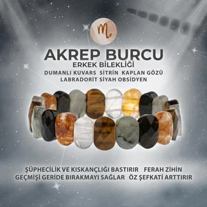 Sertifikalı Akrep Burcu Doğal Taş Geniş Kesim Erkek Bileklik