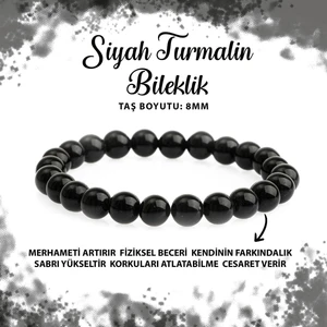 Sertifikalı Siyah Turmalin 8mm Doğal Taş Bileklik