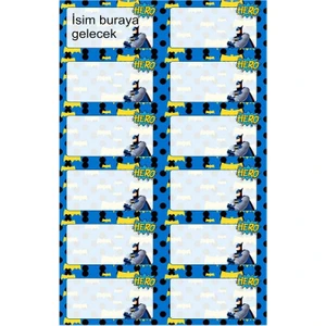 EyER Shoping Batman  Kitap Defter Okul Etiketi 48 Adet Kesimli(Ad-Soyad Istekli)