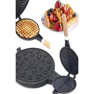 Yeni Nesil Döküm Waffle Tavası Ahşap Kulp Siyah