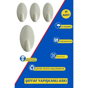 10 Adet Oval Yapışkanlı Banyo Askısı Havlu, Bornoz Askısı Çok Amaçlı Güçlü Yapışkanlı Askı