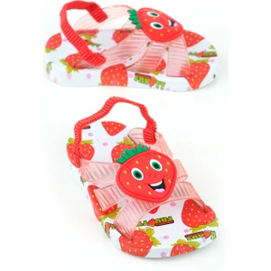 Yazlık Çilek Desenli Islak Zemine Uygun Kız Çocuk Terlik Sandalet