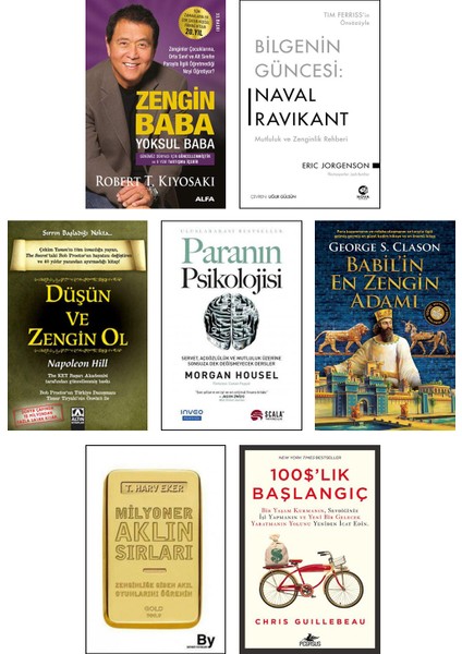 Zengin Baba Yoksul Baba - Bilgenin Güncesi: Naval Ravikant - Düşün ve Zengin Ol - Paranın Psikolojisi - Babil'in En Zengin Adamı - Milyoner Aklın Sırları - 100 $'lık Başlangıç 7’li Set