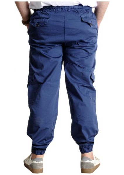 Büyük Beden Pantolon Keten Kargo Jogger 21911 Indigo modelleri