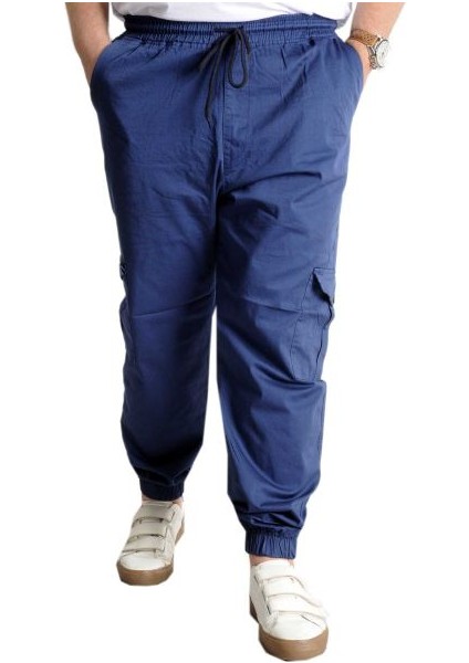 Büyük Beden Pantolon Keten Kargo Jogger 21911 Indigo fırsatları