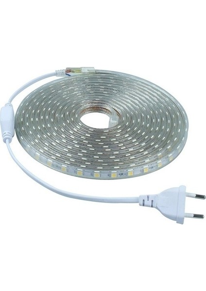 Şerit LED 220 Volt 3 Çip Dış Mekan Amber Işık + Fiş 10 Metre