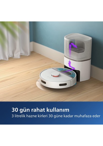 Istasyonlu Silme+Haritalandırma Özellikli 4000 Pa Yüksek Emiş Güçlü Akıllı Robot Süpürge, Beyaz