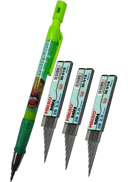 2.0 mm Kalın Uçlu Versatil Kalem Yeşil Renk 1 Adet ve 2.0 mm Kalın Uç Siyah 3 Adet Kalın Uçlu Mekanik Kalem
