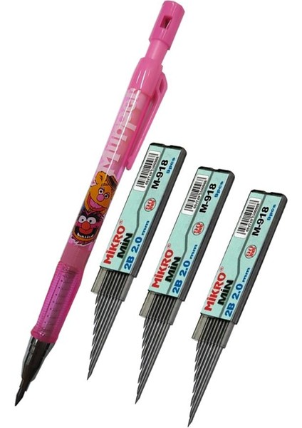 2.0 mm Kalın Uçlu Versatil Kalem Pembe Renk 1 Adet ve 2.0 mm Kalın Uç Siyah 3 Adet Kalın Uçlu Mekanik Kalem