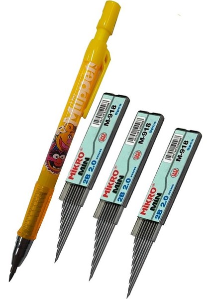 2.0 mm Kalın Uçlu Versatil Kalem Sarı Renk 1 Adet ve 2.0 mm Kalın Uç Siyah 3 Adet Kalın Uçlu Mekanik Kalem