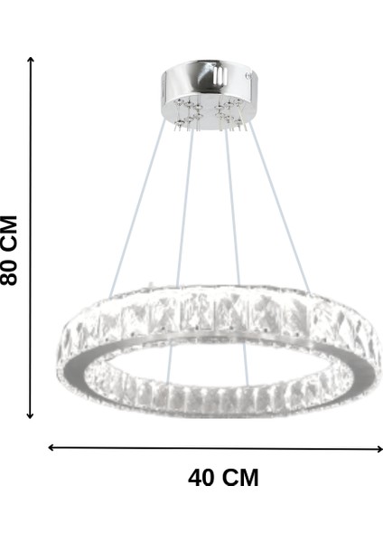 Zilla Tekli Modern Sarkıt Kristal Taşlı LED Avize - 3 Renk Kumandalı-(Beyaz - Sarı - Gün Işığı)40 cm