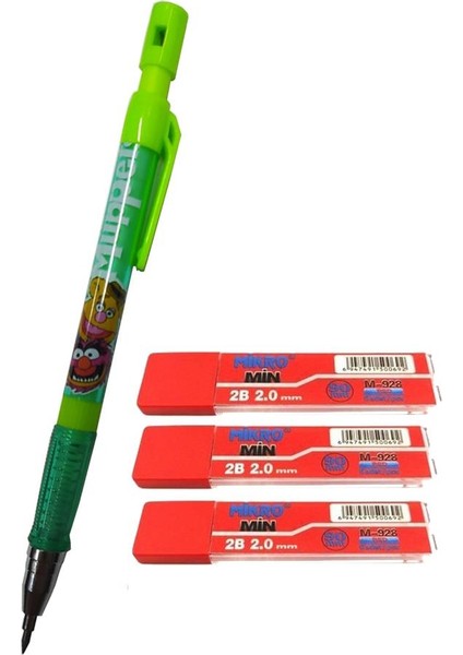 2.0 mm Kalın Uçlu Versatil Kalem Yeşil Renk 1 Adet ve 2.0 mm Kalın Uç Kırmızı 3 Adet Kalın Uçlu Mekanik Kalem