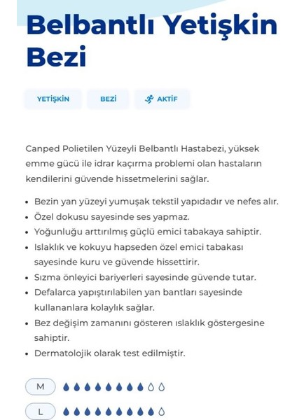 Belbantlı M-Orta Boy Yetişkin Hasta Bezi 30'lu 4 Paket fiyatları