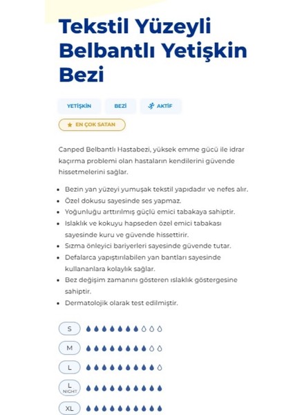 Tekstil Yüzeyli Belbantlı M-Orta Boy Yetişkin Hasta Bezi 30'lu x 4 Paket