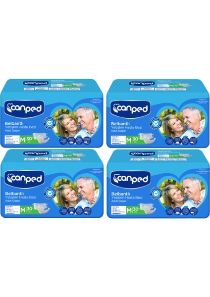 Tekstil Yüzeyli Belbantlı M-Orta Boy Yetişkin Hasta Bezi 30'lu x 4 Paket