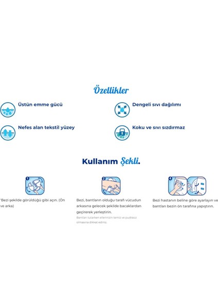 Tekstil Yüzeyli Belbantlı M-Orta Boy Yetişkin Hasta Bezi 30'lu x 4 Paket