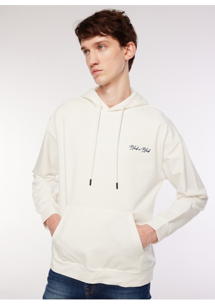 Kapüşon Yaka Baskılı Beyaz Erkek Sweatshirt B3WM-SWT70