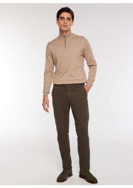 Normal Bel Dar Paça Haki Erkek Chino Pantolon F3WM-PNT902
