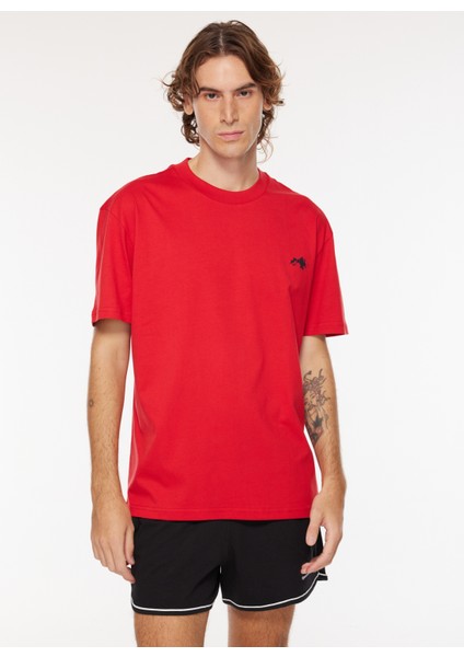Bisiklet Yaka Baskılı Kırmızı Erkek T-Shirt DT10237_DENIM Trip Bisiklet Yaka Re