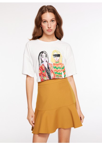 Bisiklet Yaka Baskılı Kırık Beyaz Kadın T-Shirt F3WL-TST5 fiyatları