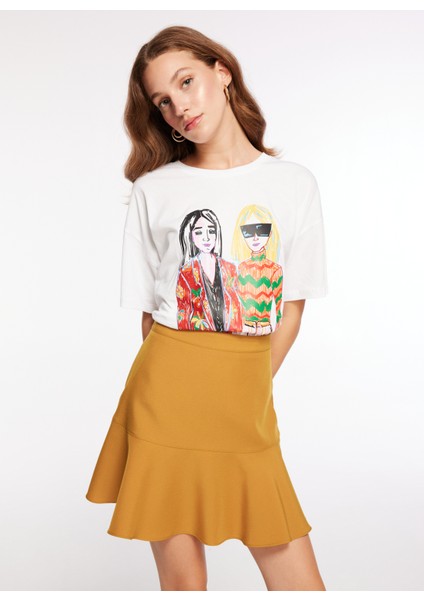 Bisiklet Yaka Baskılı Kırık Beyaz Kadın T-Shirt F3WL-TST5 indirimleri