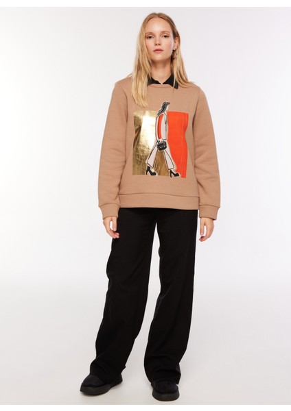 Bisiklet Yaka Varaklı Deve Tüyü Kadın Sweatshirt FC3WL-SWT12 fiyatları