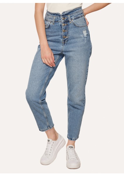 Yüksek Bel Normal Paça Mom Fit Açık Indigo Kadın Denim Pantolon A3WL-PNT2 modelleri