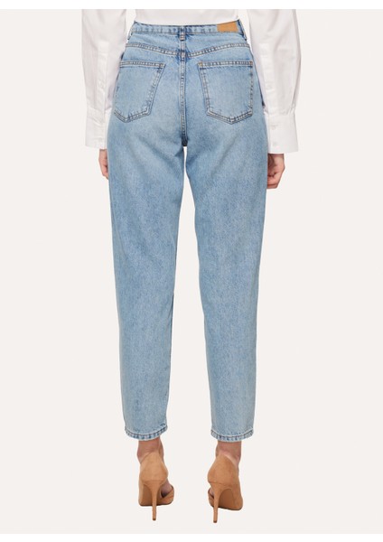 Yüksek Bel Normal Paça Mom Fit Indigo Kadın Denim Pantolon A3WL-PNT7