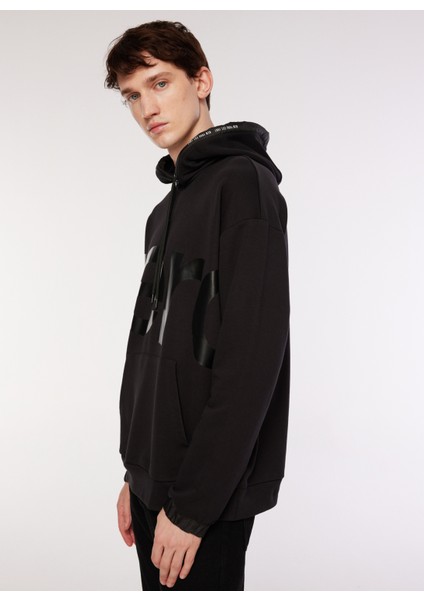 Kapüşon Yaka Baskılı Siyah Erkek Sweatshirt A3WM-SWT3