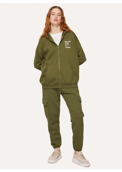 Kapüşon Yaka Baskılı Haki Kadın Sweatshirt A3WL-SWT1 fiyatları