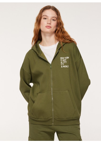 Kapüşon Yaka Baskılı Haki Kadın Sweatshirt A3WL-SWT1 modelleri