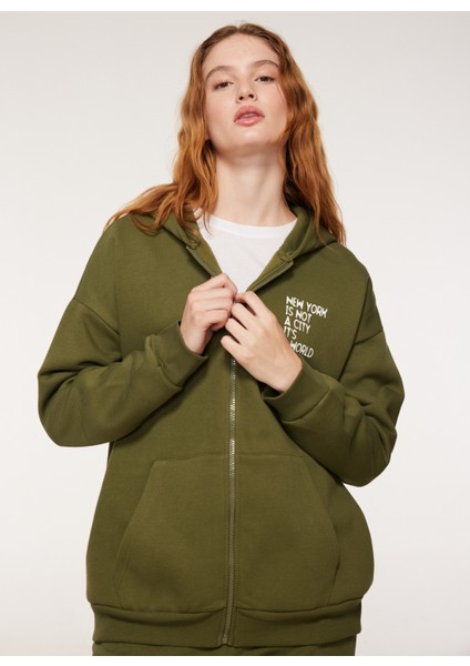 Kapüşon Yaka Baskılı Haki Kadın Sweatshirt A3WL-SWT1 fırsatları