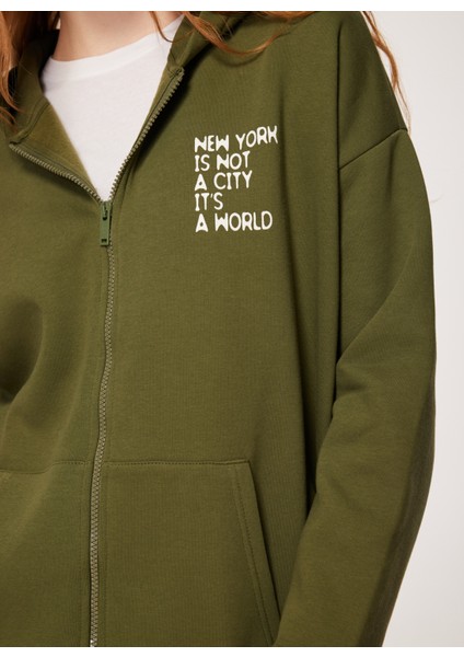 Kapüşon Yaka Baskılı Haki Kadın Sweatshirt A3WL-SWT1 indirimleri