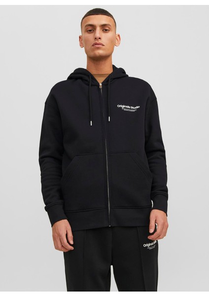 Kapüşon Yaka Siyah Erkek Sweatshirt 12241691_JORVESTERBRO Sweat Zıp Hoo