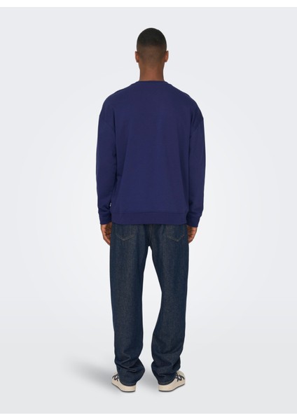 O Yaka Mavi Erkek Sweatshirt 22026422_ONSPEANUTS Rlx Crew Neck S