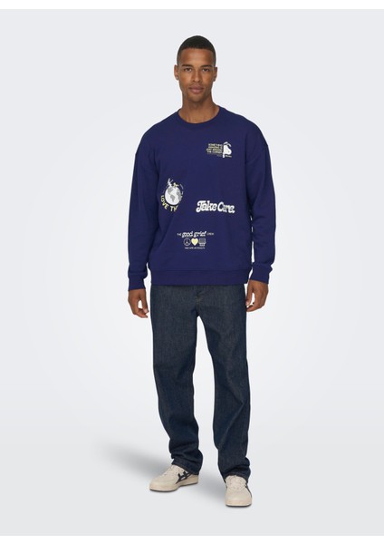 Only & Sons O Yaka Mavi Erkek Sweatshirt 22026422_ONSPEANUTS Rlx Crew Neck S