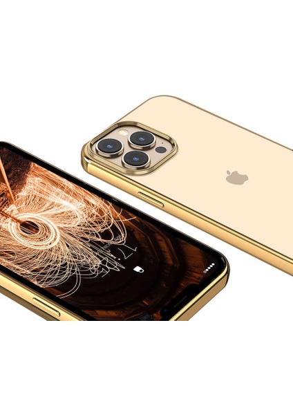 Apple iPhone 13 Pro Kılıf Ultra Ince Sert Şeffaf Renkli Kenarlı Kapak (Pixel)