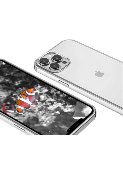 Apple iPhone 13 Pro Max Kılıf Ultra Ince Sert Şeffaf Renkli Kenarlı Kapak (Pixel)